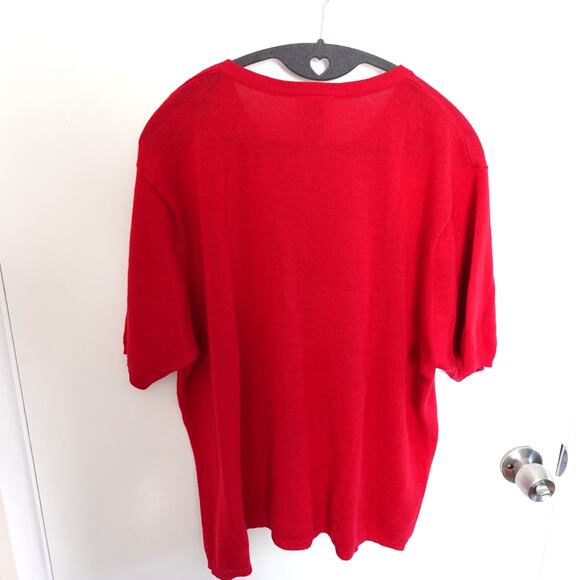 Teddi Embroidered Americana Patriotic Cotton Ramie Short Sleeve Red Cardigan L - Picture 8 of 8